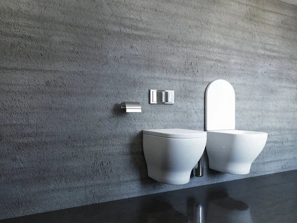 Modern ve geniş banyo beton kiremit. 3D render