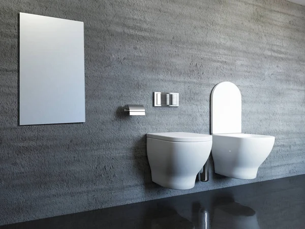 Modern ve geniş banyo beton kiremit. 3D render