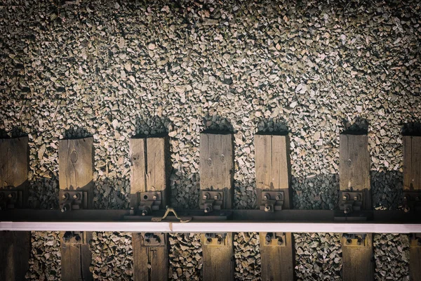 Eski tren rayları. Üstten Görünüm. mockup — Stok fotoğraf