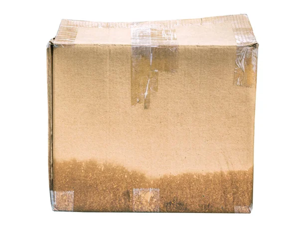 Wet cardboard box isolated on white background