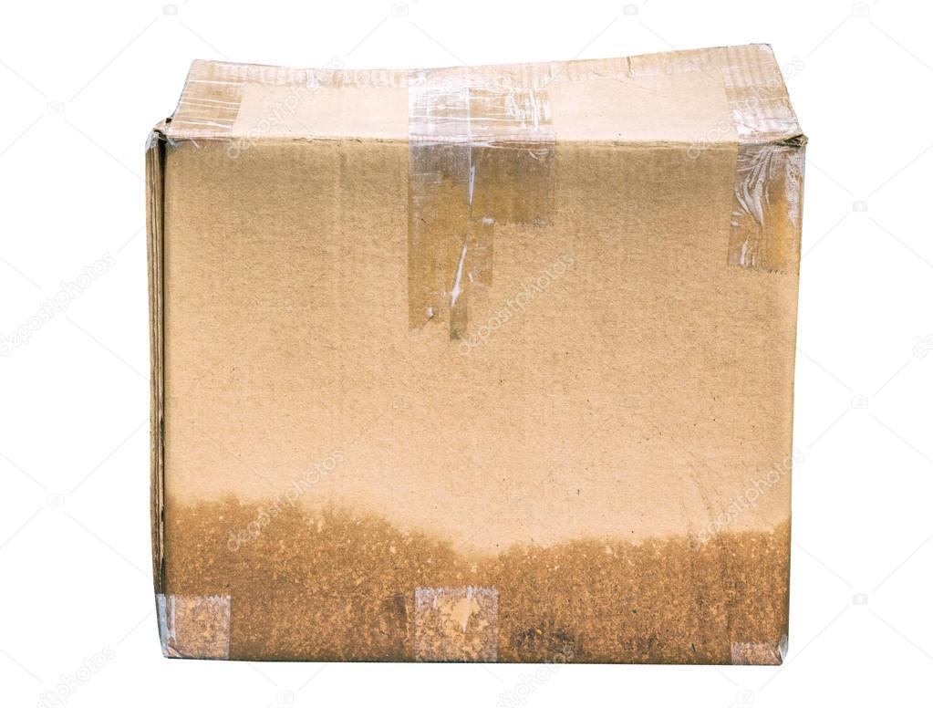 Wet cardboard box isolated on white background