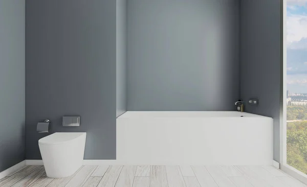 Bagno Con Pareti Blu Grande Idromassaggio Con Doccia Vetro Finestra Immagine Stock