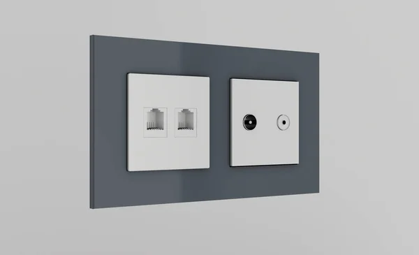 Multi Socket Wall Outlet Dengan Listrik Ethernet Kabel Atau Satelit — Stok Foto