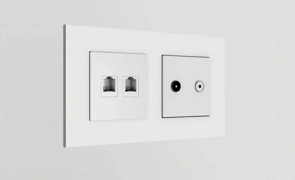 Multi Socket Wall Outlet Dengan Listrik Ethernet Kabel Atau Satelit — Stok Foto