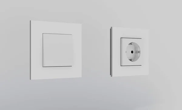 Electrical switch and plug on wall. 3D rendering