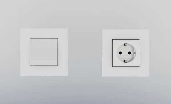 電気スイッチと壁にプラグ 3Dレンダリング — ストック写真