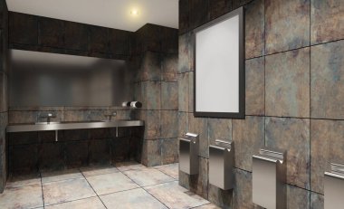 Umumi tuvalet koyu renklerde ve paslı fayanslı duvarlar... 3 boyutlu renkler. Modelleme. Boş resimler