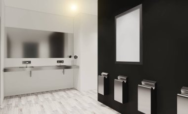 Siyah beyaz umumi tuvalet... 3 boyutlu. Modelleme. Boş resimler