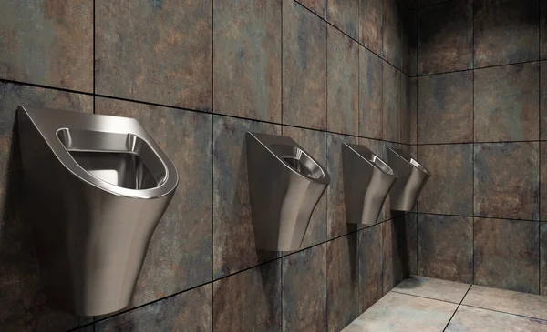 Urinos Aço Inoxidável Banheiro Público Paredes Feitas Telhas Enferrujadas Renderização — Fotografia de Stock