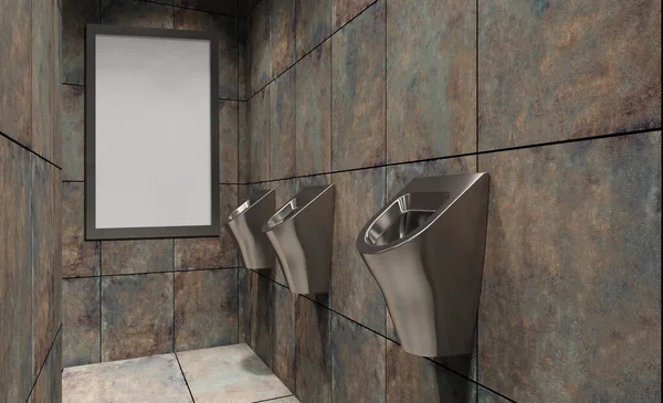 Stainless Steel Urinals Public Toilet Walls Made Rusty Tiles Rendering — Stock Photo, Image