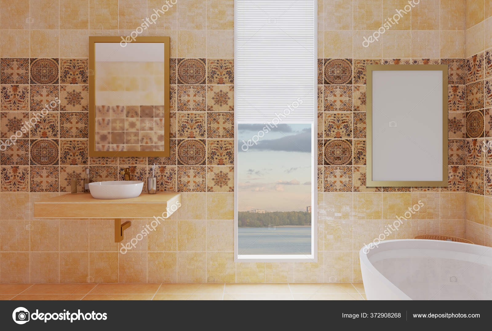 Baño Escandinavo Diseño Interior Clásico Época Renderizado Pinturas