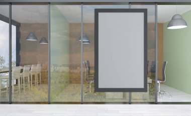 Büyük bir iş merkezindeki ofisler. panoramik cam duvarlar. Modern tasarım. Toplantı odası. 3D görüntüleme... Boş resimler