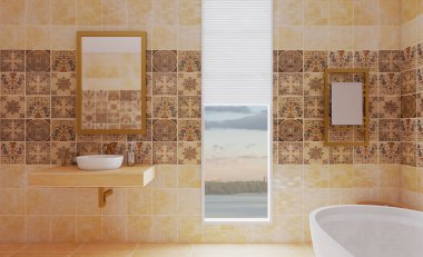 Özgeçmiş için soyut tuvalet ve banyo içi. 3B görüntüleme.