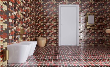 Özgeçmiş için soyut tuvalet ve banyo içi. 3B görüntüleme.