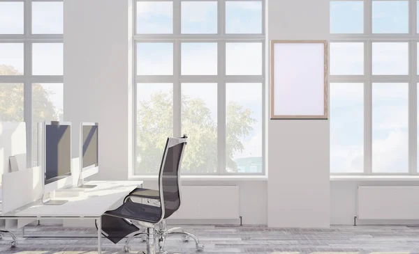 3D rendering, large office. open space. panoramic windows. bright hues., Mockup picture
