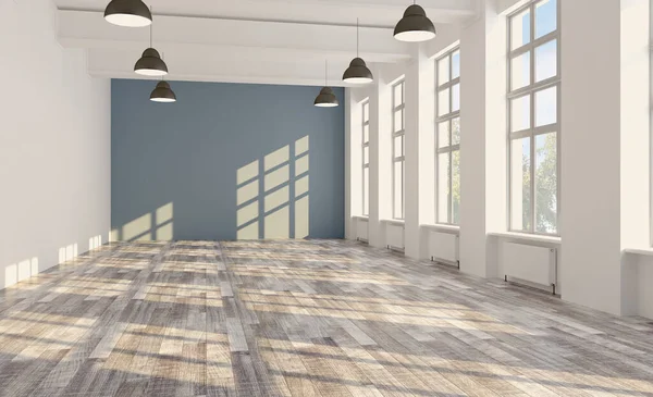 3D rendering, empty office space. open space. walls in blue tones.