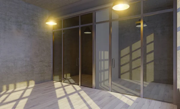 Офісне Приміщення Старої Будівлі Скляні Перегородки Ретро Вікна Візуалізація — стокове фото