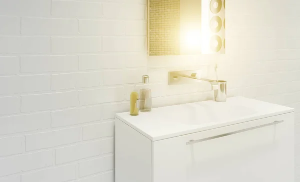 Bathroom Gray White Tiles Decors Walls Hung Toilet Modern Bath — Stock Photo, Image