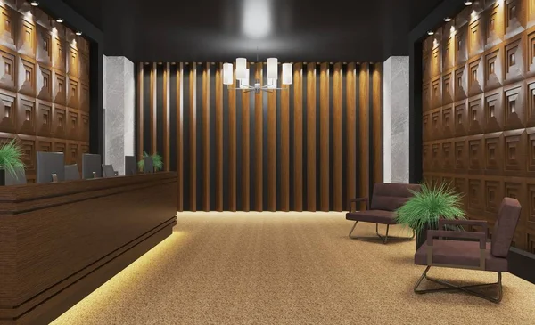 Interior Business Center Style Wooden Loft Lobby Elevators Rendering — Stock Photo, Image