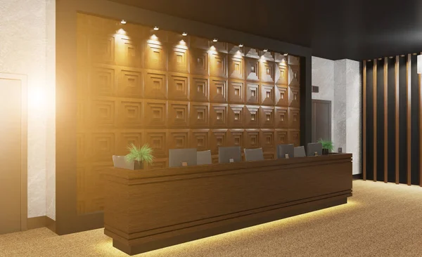 Reception Large Business Center Interior Monitors Design Wood Panels Minimalism — Stock Photo, Image