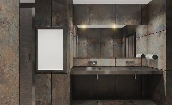 화장실에 스테인리스강 세면대의 세라믹 렌더링 그림들 스톡 사진