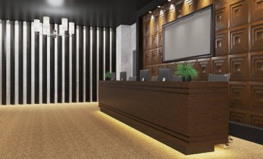 Hastanedeki resepsiyon. Doktorla randevun var. Kaldırın. Modern tasarım / 3D tasarım. Boş resimler