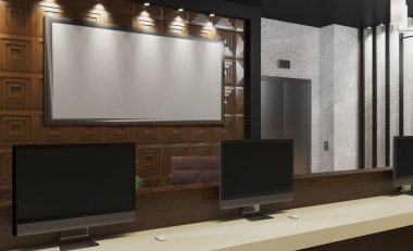 Hastanedeki resepsiyon. Doktorla randevun var. Kaldırın. Modern tasarım / 3D tasarım. Boş resimler