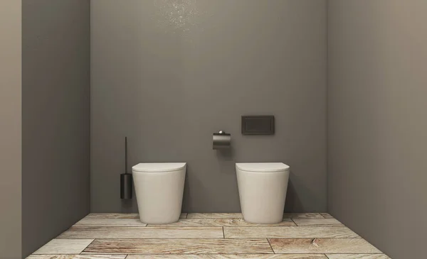 Spacious Bathroom Gray Tones Heated Floors Freestanding Tub Rendering — Stock Photo, Image