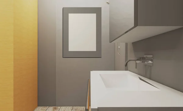 Scandinavian bathroom, classic  vintage interior design. 3D rendering..  Mockup.   Empty paintings