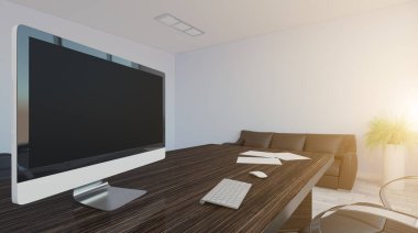 Geniş pencereli bir iş merkezinde büyük bir doktor ofisi. Avukat danışmanlığı.. 