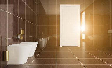 İskandinav banyosu, klasik klasik iç tasarım. 3B görüntüleme.