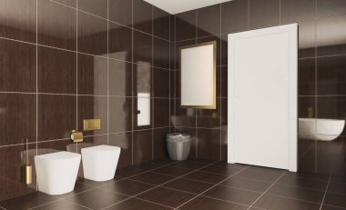 Doğal ışığı olan temiz ve taze bir banyo. 3B görüntüleme.