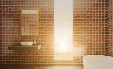 Banyo ve lavabo dahil modern banyo. 3B görüntüleme.