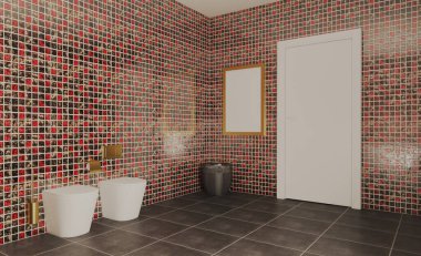 Özgeçmiş için soyut tuvalet ve banyo içi. 3B görüntüleme.