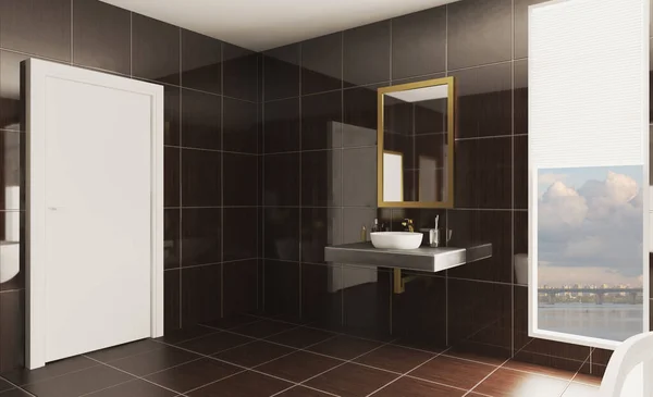 Scandinavian bathroom, classic  vintage interior design. 3D rendering.