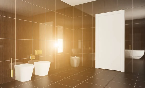 有自然光的干净而新鲜的浴室 3D渲染 — 图库照片