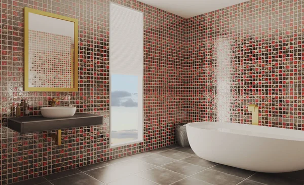 Baño Moderno Con Bañera Lavabo Renderizado — Foto de Stock