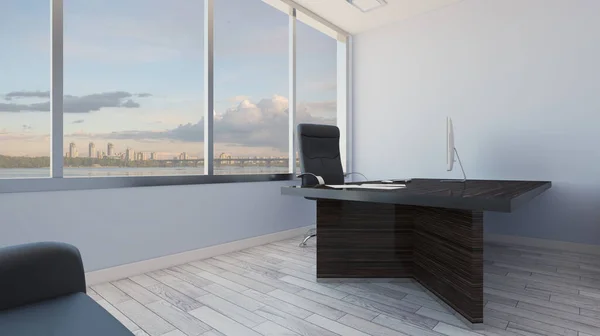 Head Office Large Window Modern Furniture Rendering Stock Image