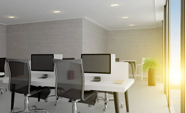 Besprechungsraum Grautönen Offener Raum Großes Büro Sonnenuntergang Rendering — Stockfoto