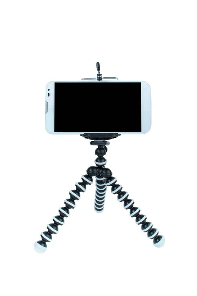Smart Phone with a tripod on isolated white background. — Stock Photo, Image