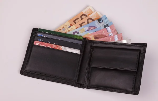 Euros in black wallet — Stock Photo, Image