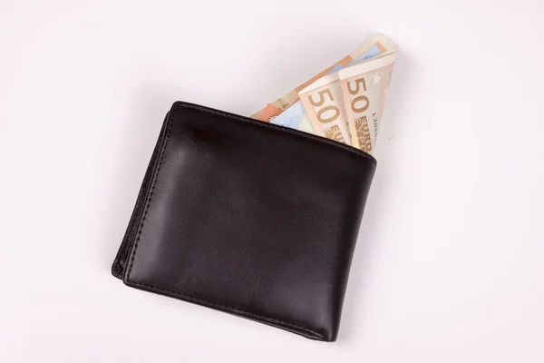 Euros in black wallet — Stock Photo, Image