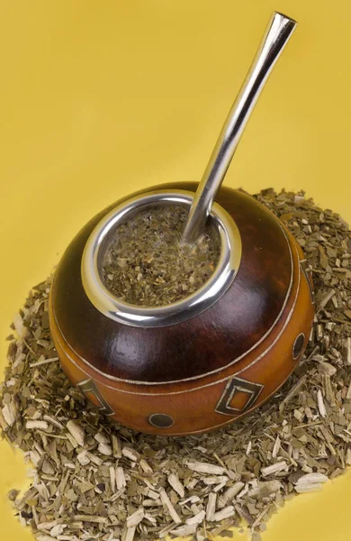 Yerba mate taza y paja — Foto de Stock