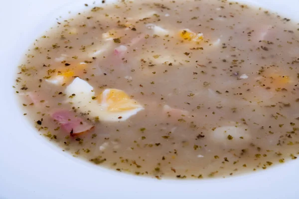Homemade Traditional Polish Zur Sourdough Soup — Stock Photo, Image