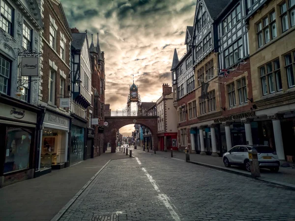 Calle Chester Con Reloj Chester Chester Cheshire Reino Unido —  Fotos de Stock