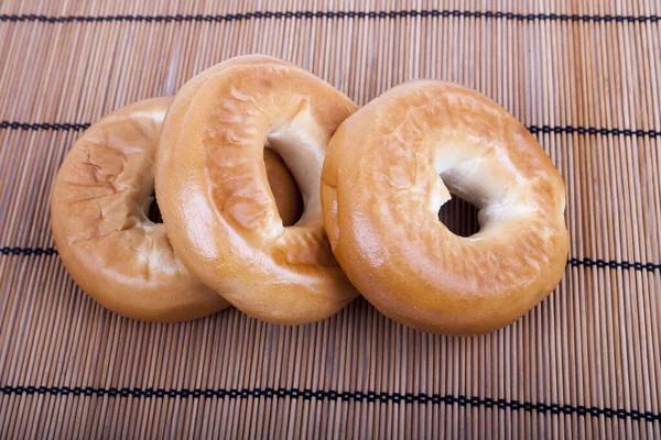 Fresh Bagels Wooden Mate — Stock Photo, Image