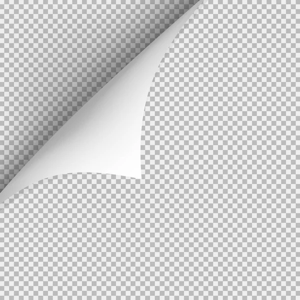 Gewellte Ecke aus Papier mit Schatten auf transparentem Hintergrund — Stockvektor