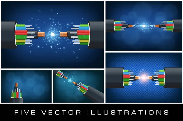 Glasfaserkabel Illustration Isoliert Auf Blauem Hintergrund Grafikkonzept Für Ihr Design — Stockvektor