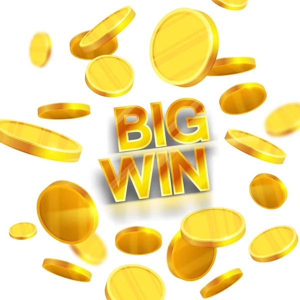 Palabra Oro Big Win Las Monedas Oro Cayendo Banner Suerte — Vector de stock