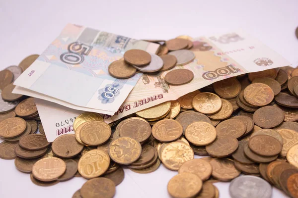 Monedas Billetes Banco Rusos Negocios Finanzas — Foto de Stock